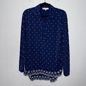 Jude Connally Women’s Hadley Tunic Top Embroidered Dots Scalloped Hem Navy 8